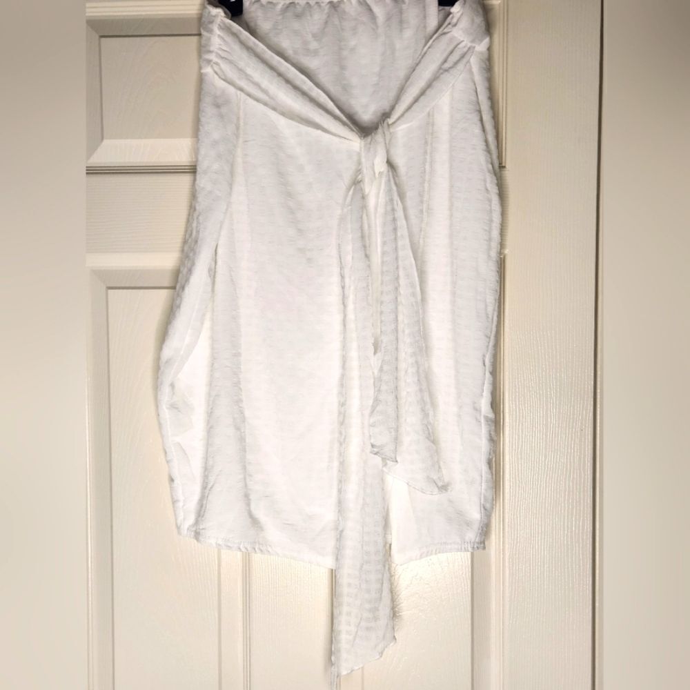 NWT PrettyLittleThings 14 WhiteTexturedLinedZipper TieWaistWrap WomenMidi Skirt
